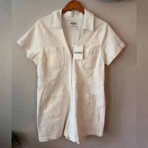 NWT Show Me Your Mumu Ranch Romper in Pearly White Front Zip Short Sleeve 2XL